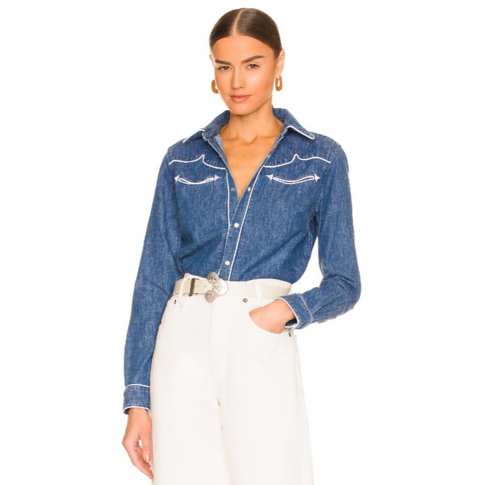 Boyish‎ The Ace Long Sleeve Western Shirt Snap Front Westworld Blue Size XS
